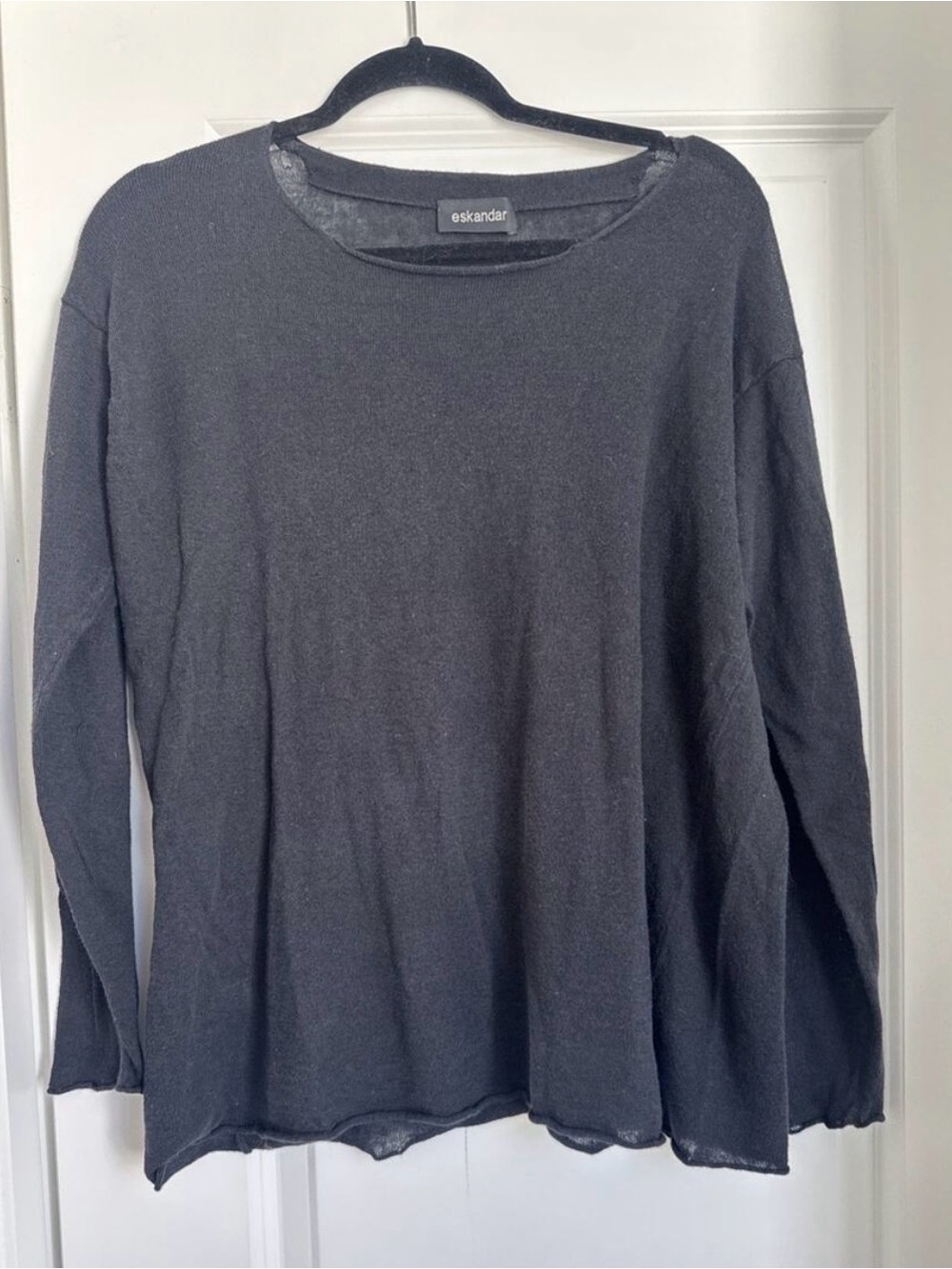ESKANDAR BLACK LINEN COTTON LONG SLEEVE KNIT SHIRT TOP SZ 0/S Read